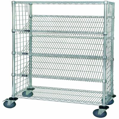 Quantum Storage Systems WRCSL5-63-2436EP 5-Tier Slanted Wire Shelving Suture Cart, Enclosed, 2 Horizontal & 3 Slanted Shelves, Chrome Finish, 69" H x 36" W x 24" L