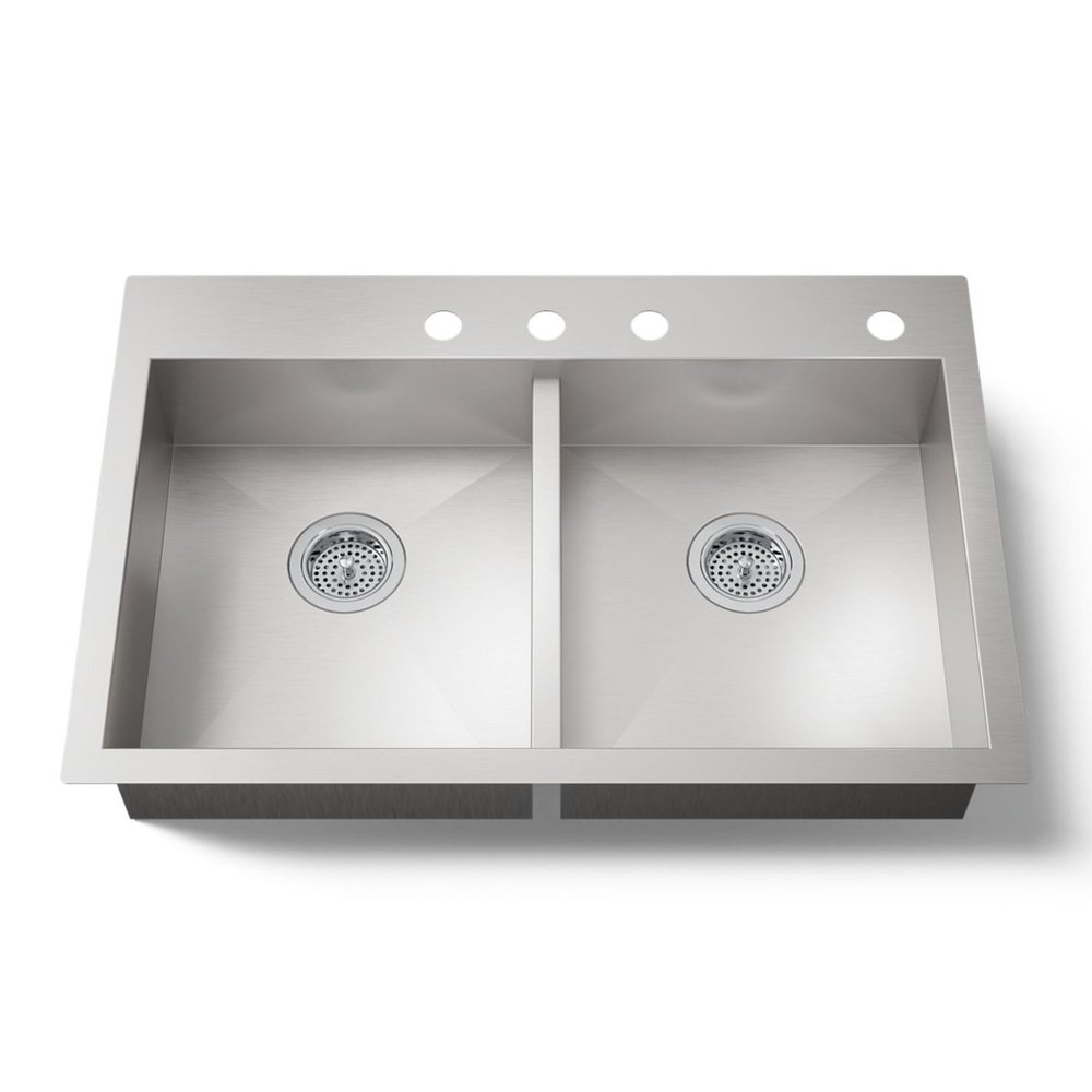 Kohler Vault 33" top-/undermount double-bowl kitchen sink K-3996-4-NA Stainless Steel