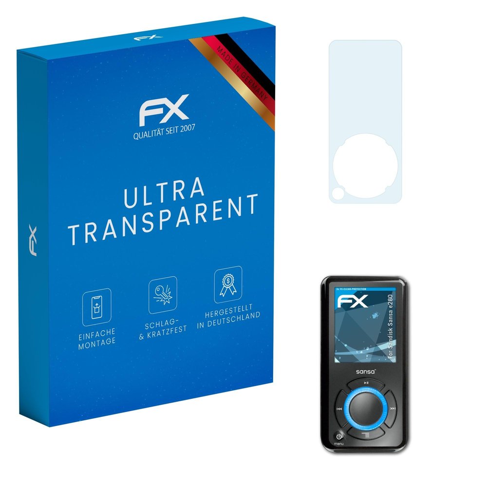 atFoliX Screen Protection Film suitable for Sandisk Sansa e280, Screen Protector ultra-clear FX Protective Film (3X)