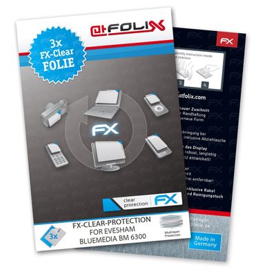atFoliX Screen Protection Film compatible with Evesham Bluemedia BM 6300 Screen Protector, ultra-clear FX Protective Film (3X)