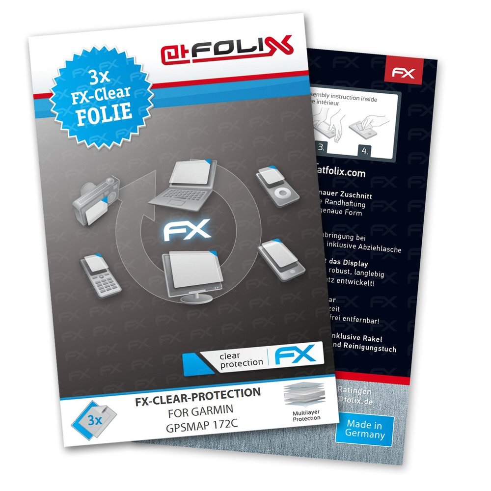 atFoliX Screen Protection Film compatible with Garmin GPSMap 172c Screen Protector, ultra-clear FX Protective Film (3X)