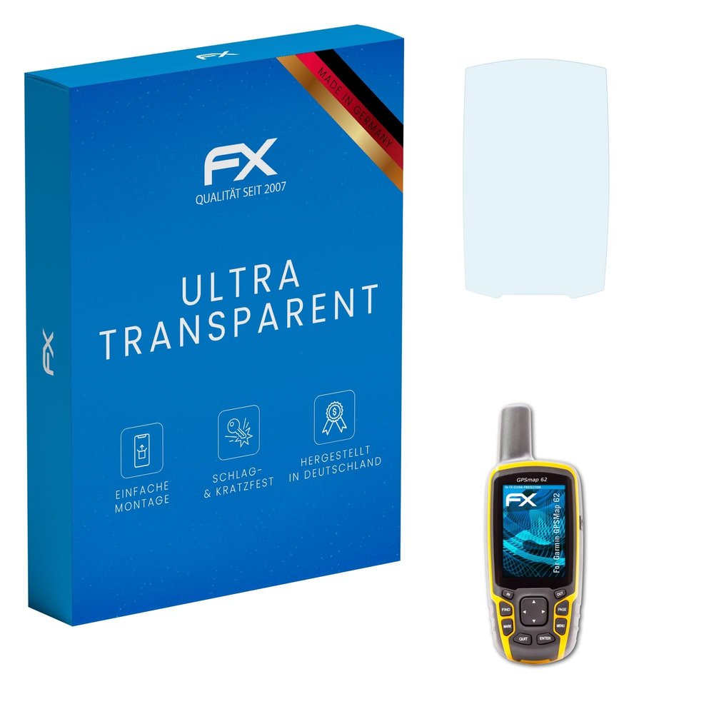 atFoliX Screen Protection Film compatible with Garmin GPSMap 62 Screen Protector, ultra-clear FX Protective Film (3X)