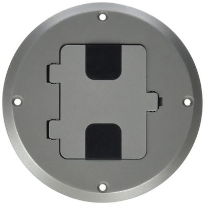 Residential Floor Box Kit, 1-Gang Drop-in, Tamper Resistant, Duplex Receptacle, 15A 125V, Nema 5-15R, 2-Pole 3-Wire Grounding, Aluminum, Stainless Paint