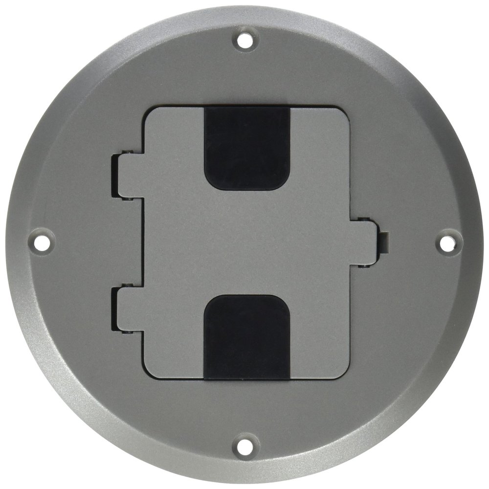 Residential Floor Box Kit, 1-Gang Drop-in, Tamper Resistant, Duplex Receptacle, 15A 125V, Nema 5-15R, 2-Pole 3-Wire Grounding, Aluminum, Stainless Paint