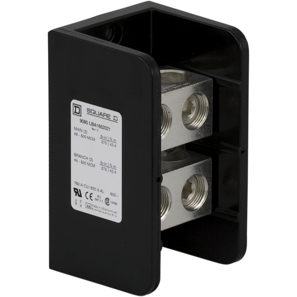 Schneider Electric - 9080LBA165202 - Power distribution block, Linergy, 1 pole, 2 line, 2 load, 620A Cu, 500A Al, 600V, ( Each )