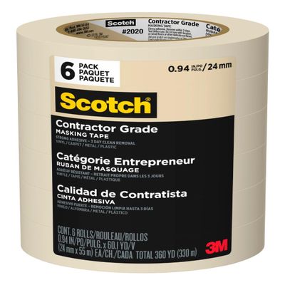 Scotch Contractor Grade Masking Tape 1 Inch Wide, 6 Rolls