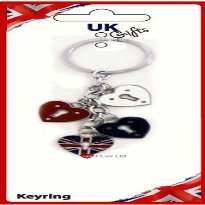 I Luv LTD Multi Union Jack Keyring Heart Padlocks