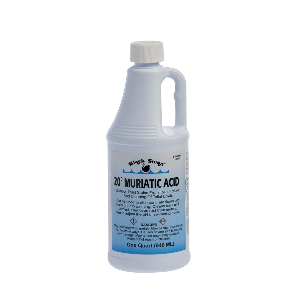 Black Swan 09017 20%-Muriatic Acid, 28%-Hydrochloric acid, 20-Baume - Used to etch concrete floors and walls prior to painting, cleaning brick and cement, removing rust stains from toilet fixtures