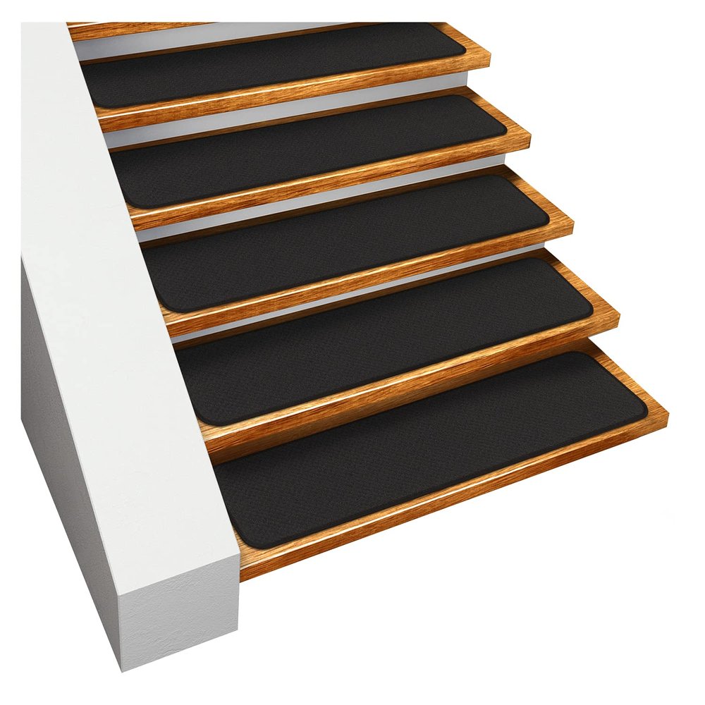 House, Home and More Set of 12 Skid-Resistant Carpet Stair Treads - Black - 8 Inches X 27 Inches