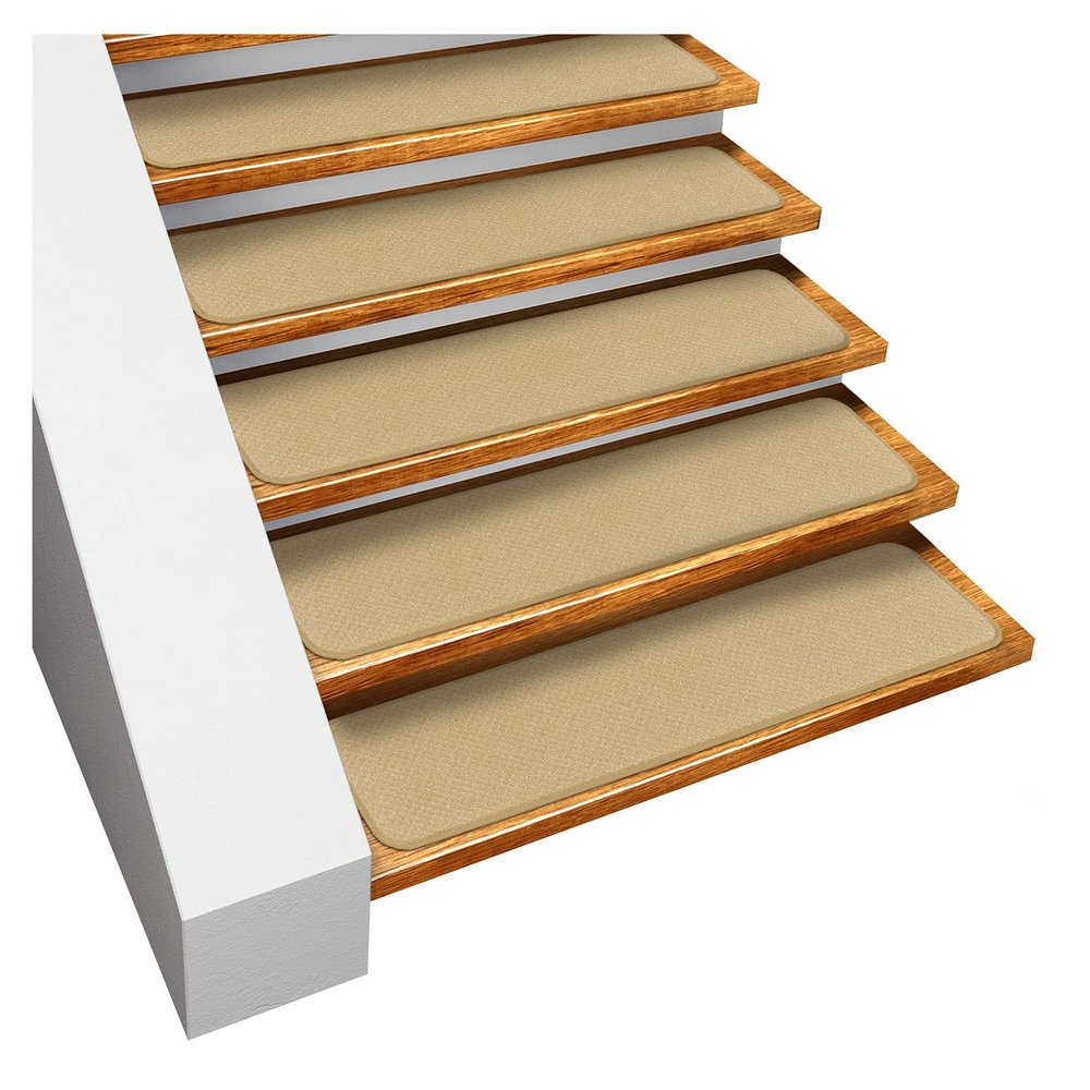 House, Home and More Set of 12 Skid-Resistant Carpet Stair Treads - Camel Tan - 8 Inches X 27 Inches