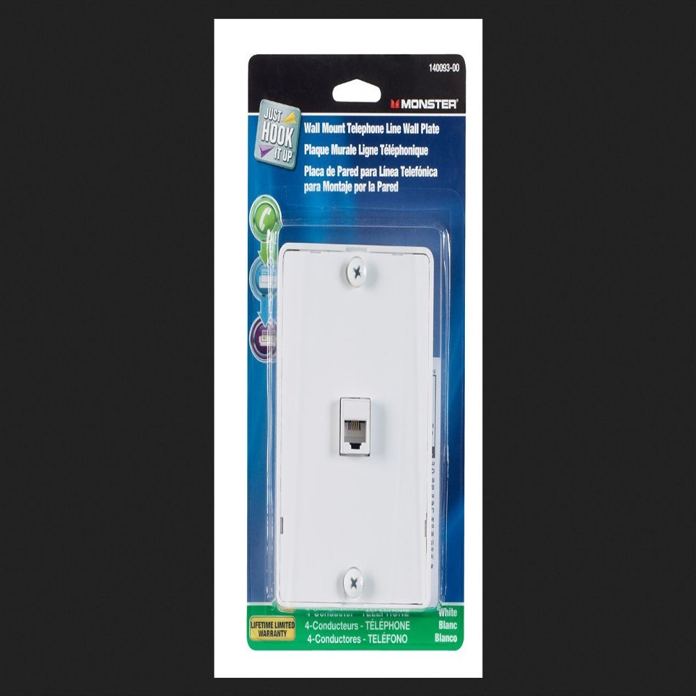 Monster Cable Wall Mount Telephone Line Wall Plate Modular 4 Conductor White Carded