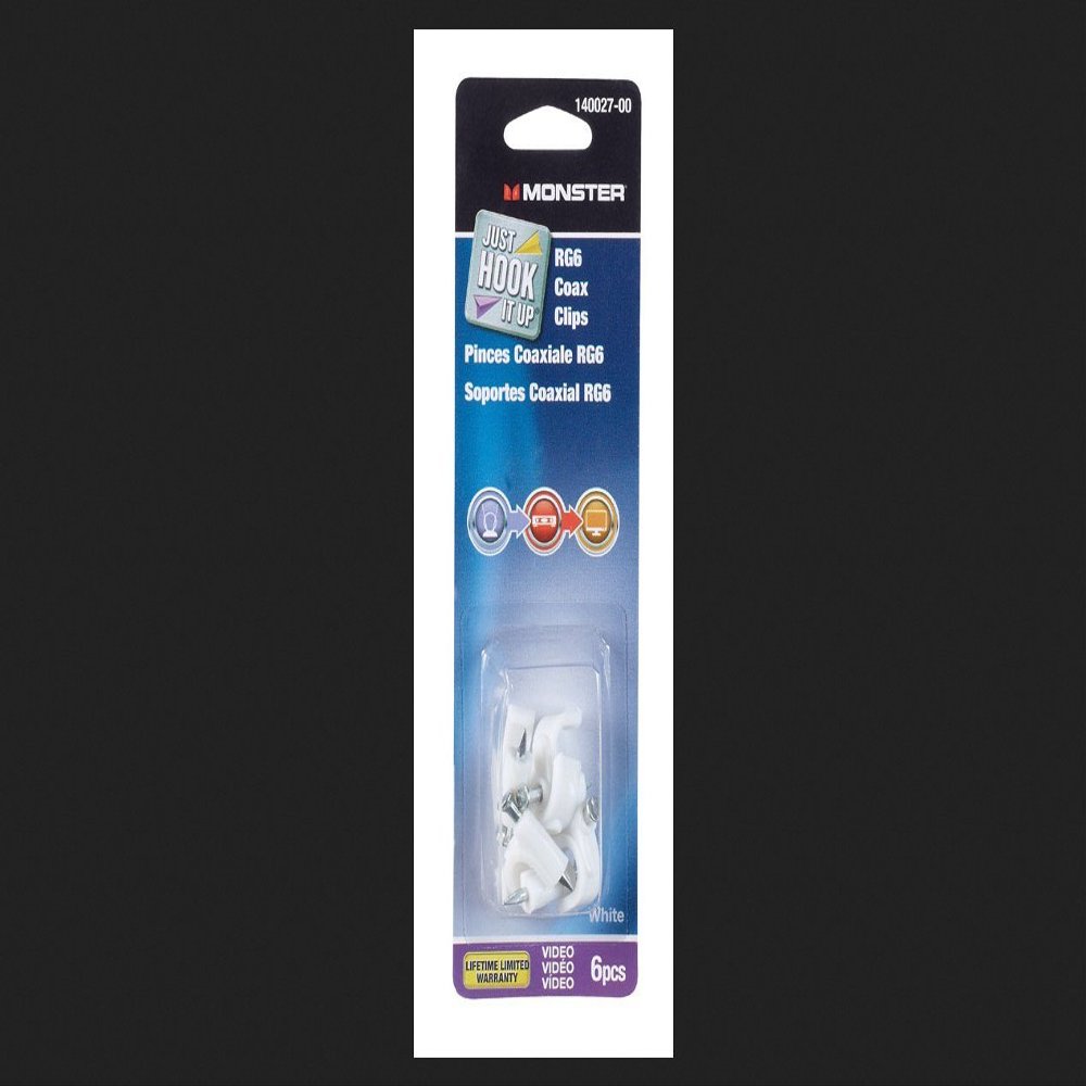 Monster Cable Coax Cable Clips Rg6 75 Ohm White Carded 6 / Pack