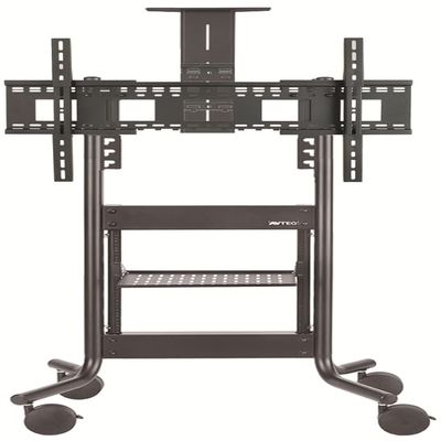 Avteq RPS-500S Fixed Height Mobile Stand, Universal Display Mount Supports Single Display Up to 75", 250 lbs Load Capacity, One Adjustable Height Rack Shelf, 10RU Rack Shelf