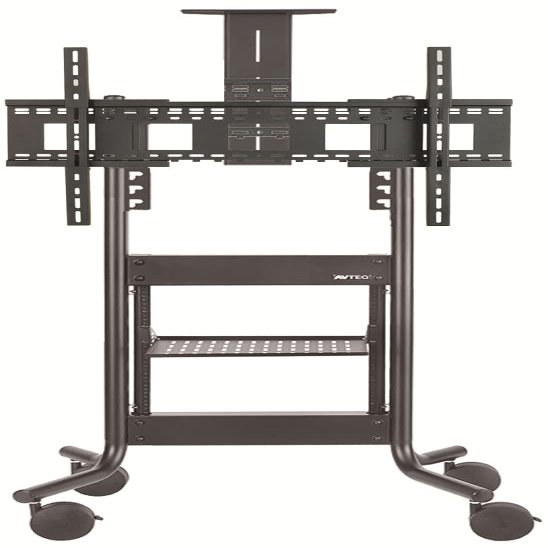 Avteq RPS-500S Fixed Height Mobile Stand, Universal Display Mount Supports Single Display Up to 75", 250 lbs Load Capacity, One Adjustable Height Rack Shelf, 10RU Rack Shelf