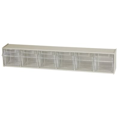 Akro-Mils TiltView Plastic Storage Cabinet with 6 Tilt Out Bins, Horizontal Organizer, Teacher Toolbox, and Office Supply Organizer, 23-5/8" W x 3-1/2" H x 3-3/4" D, Stone