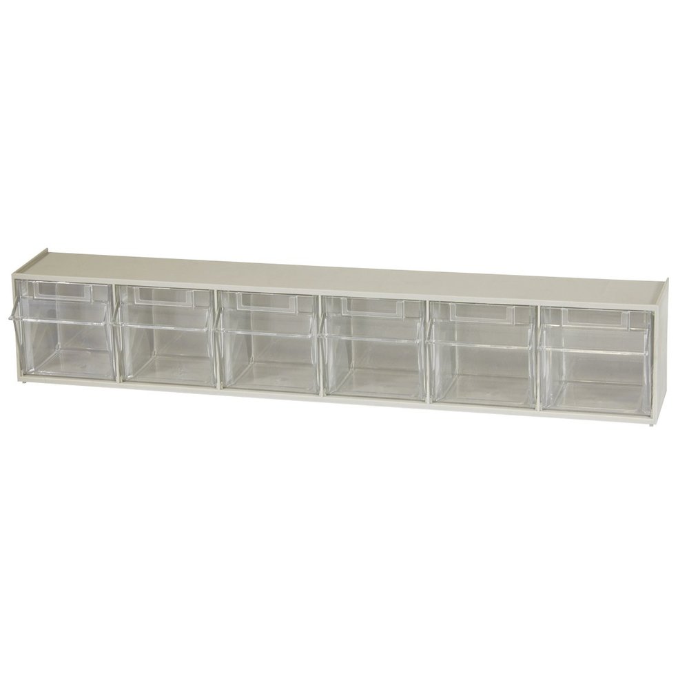 Akro-Mils TiltView Plastic Storage Cabinet with 6 Tilt Out Bins, Horizontal Organizer, Teacher Toolbox, and Office Supply Organizer, 23-5/8" W x 3-1/2" H x 3-3/4" D, Stone