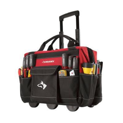 Husky GP-43196N13 18" 600-Denier Red Water Resistant Contractor's Rolling Tool Tote Bag with Telescoping Handle