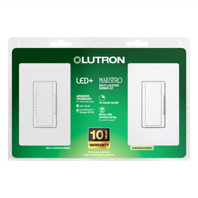 Lutron Maestro LED+ Dimmer Switch, 3-way Switch Kit for Dimmable LEDs, 150-Watt, Multi-Location, MACL-153M-RHW-WH, White