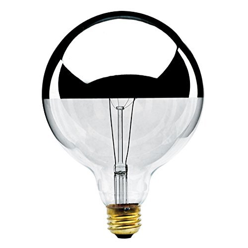 Bulbrite 712356 Pack of (4) 60 Watt Half Chrome Dimmable G40 Shaped Medium (E26) Base Incandesce, Half Chrome