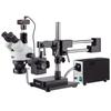 AmScope SM-4TZ-FOR-5MB Digital Professional Trinocular Stereo Zoom Microscope, WH10x Eyepieces, 3.5X-90X Magnification, 0.7X-4.5X Zoom Objective, Fiber-Optic Ring Light, Double-Arm Boom Stand, 110V-120V, Includes 0.5X and 2.0X Barlow Lenses and 5MP C view 1