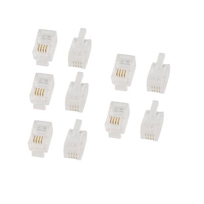 uxcell 10 Pcs RJ09 Connector, 4P4C RJ09 Modular Telephone Plugs Jack for Phone Line Cord, Standard Phone Jack Adapter Connectors Crimp End Crimper for Landline, Plastic Clear