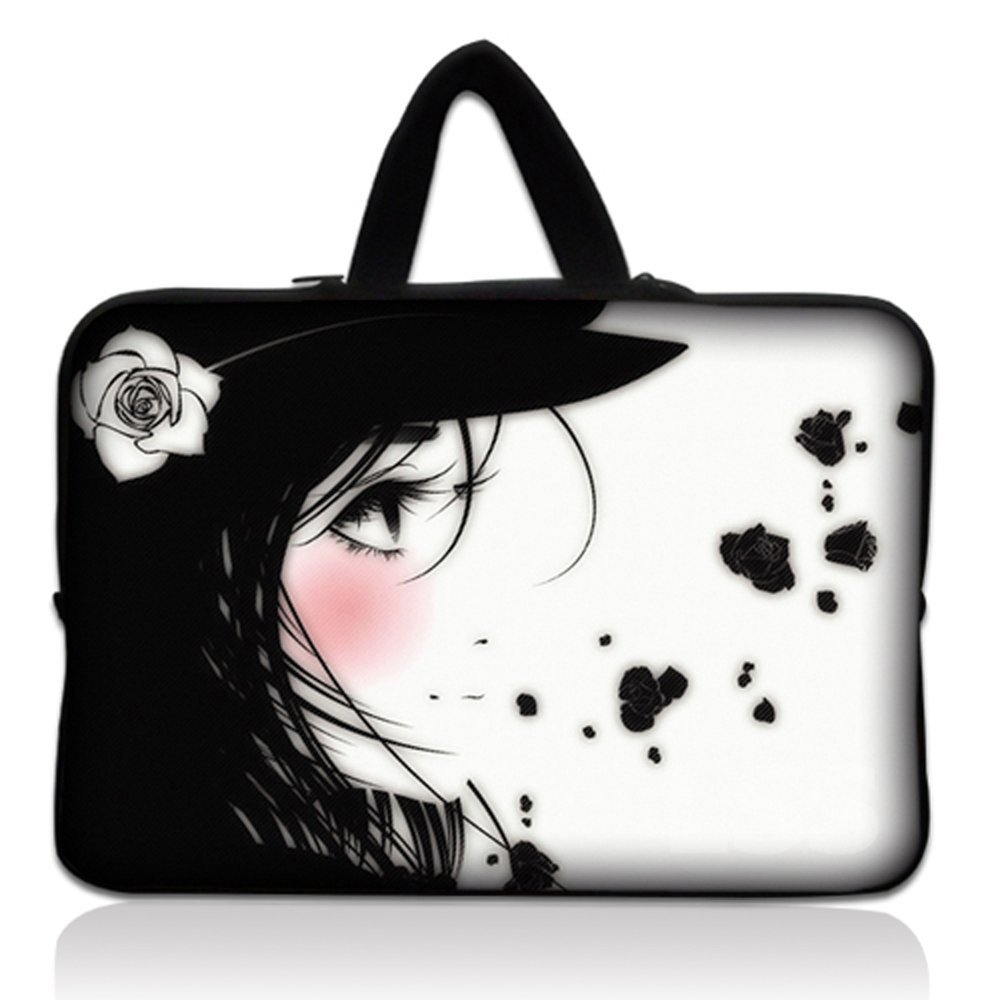 13.3 inch Laptop Sleeve Bag Carrying Case Pouch with Handle for 13.3" 13" 12.1" 12" Acer, Asus, Dell, Hp, Sony, Toshiba, Girl with White Rose