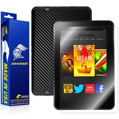 ArmorSuit MilitaryShield Black Carbon Fiber Skin Wrap Film + HD Clear Screen Protector for Kindle Fire 8.9" - Anti-Bubble Film