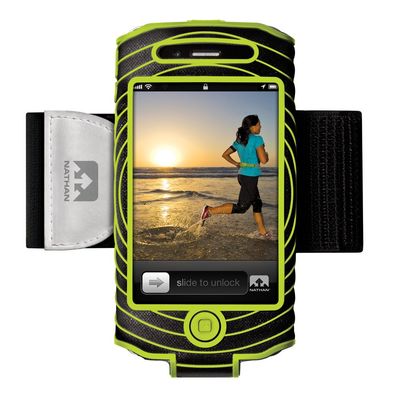 Nathan Sonic Boom Arm Band, Black/Green, One Size