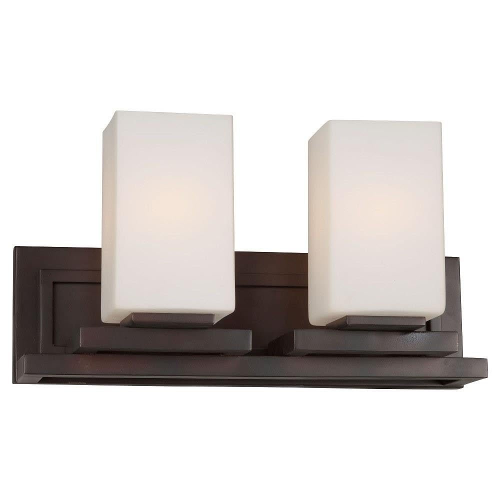 FORTE 5078-02-32 Two Light Bath Bracket, Antique Bronze Finish Satin White Glass