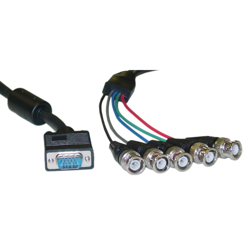 CableWholesale VGA to BNC Cable, HD15 VGA to 5 BNC Coaxial Monitor Breakout Cable, Male/Male BNC Cable, Double Shielded, Black, 1 feet