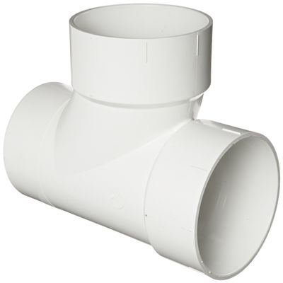 Spears P403 Series PVC DWV Pipe Fitting, Sanitary Tee, 6" Spigot x 6" Hub x 6" Hub