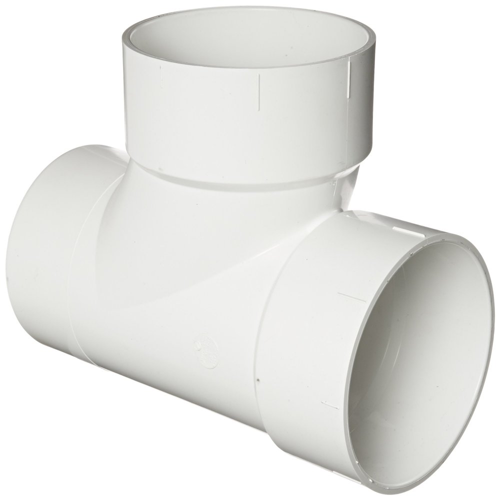 Spears P403 Series PVC DWV Pipe Fitting, Sanitary Tee, 6" Spigot x 6" Hub x 6" Hub