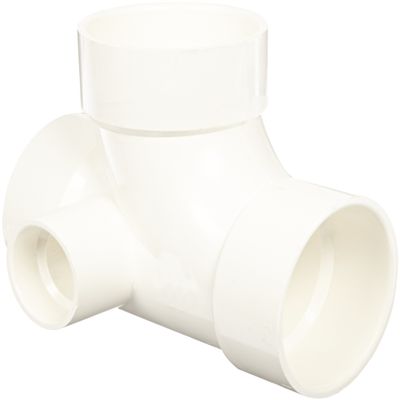 Spears P416 Series PVC DWV Pipe Fitting, Sanitary Tee with Left Side Inlet, 3" x 3" x 3" x 1-1/2" Hub