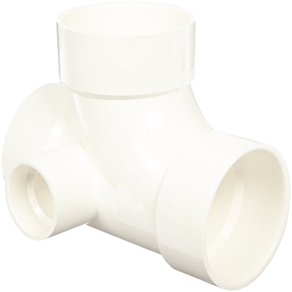 Spears P416 Series PVC DWV Pipe Fitting, Sanitary Tee with Left Side Inlet, 3" x 3" x 3" x 1-1/2" Hub