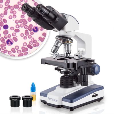 AmScope B120C Series Student & Professional LED Binocular Compound Microscope - 40X-2500X Magnification - Features Siedentopf Head & 3D Mechanical Stage