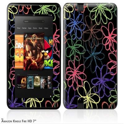 WraptorSkinz Kearas Flowers on Black Decal Style Skin fits 2012 Amazon Kindle Fire HD 7 inch