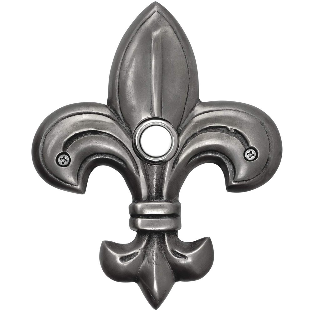 Waterwood Solid Brass Medium Fleur De Lis Doorbell in Pewter - Wired & Illuminated Push Button from Environmentally Friendly Recycled Material