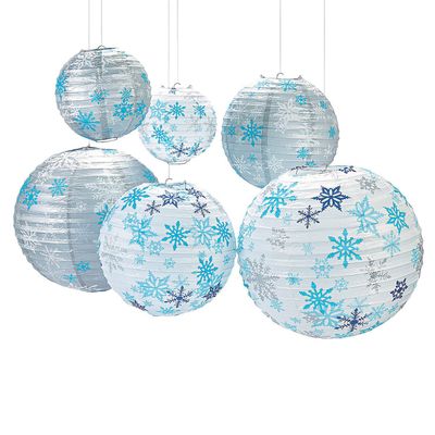 Fun Express - Winter Paper Lantern Asst (6pc) for Winter - Party Decor - Hanging Decor - Lanterns - Winter - 6 Pieces