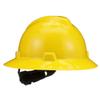 MSA 475366 V-Gard Full-Brim Hard Hat With Fas-Trac III Ratchet Suspension | Polyethylene Shell, Superior Impact Protection, Self Adjusting Crown Straps - Standard Size in Yellow view 1
