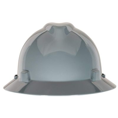 MSA 475367 V-Gard Full-Brim Hard Hat With Fas-Trac III Ratchet Suspension | Polyethylene Shell, Superior Impact Protection, Self Adjusting Crown Straps - Standard Size in Navy Gray