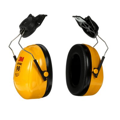 3M PELTOR Hearing Protection Optime 98 Earmuffs, Cap Mount, H9P3E, 23 dB NRR, Universal Mounting Attachment, Adjustable Tilt Earcups, E-A-Rfit Compatible, Pack of 1, Yellow