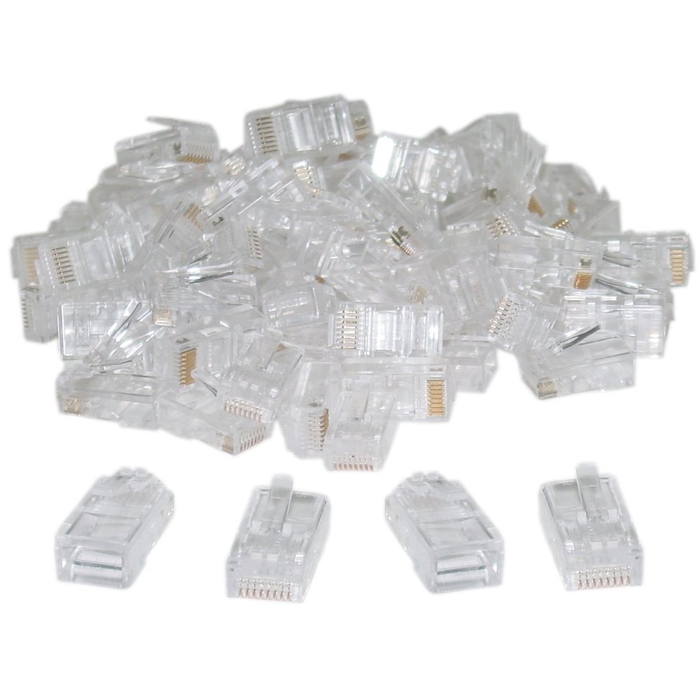 PCCONNECT RJ45 CAT 5(8P8C) Crimp Connector, no Load bar for Stranded and Solid (100 Pcs Per Bag)