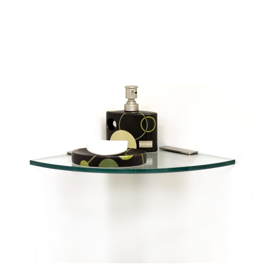 Spancraft Glass 4REC10QR-CR Quarter Round Glass Shower Shelf with 4" Rectangle Clamp, Chrome Bracket, 10"