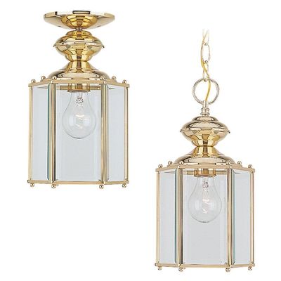 Generation Lighting 6008-02 Classico One-Light Outdoor Semi-Flush Convertible Pendant with Clear Beveled Glass Panels, Polished Brass Finish