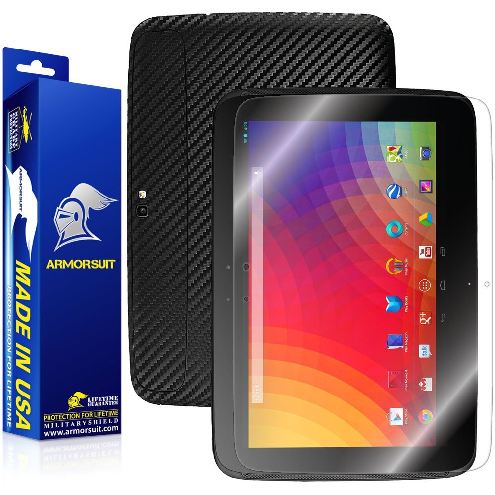 ArmorSuit MilitaryShield Black Carbon Fiber Skin Wrap Film + HD Clear Screen Protector for Google Nexus 10 - Anti-Bubble Film