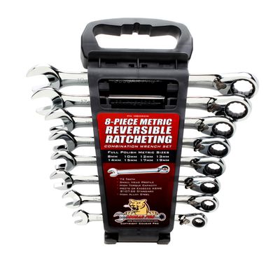 Cougar Pro M8MRCW Metric Full Polish Ratcheting Combination Wrench Set, 8mm - to 19mm (8-Piece)
