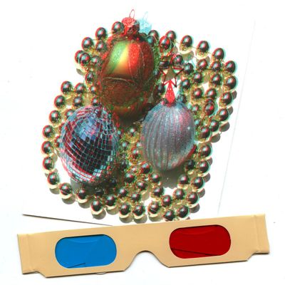 3Dstereo Postcard Christmas Ornaments - 3D Phantogram Greeting Card - with 3D Glasses