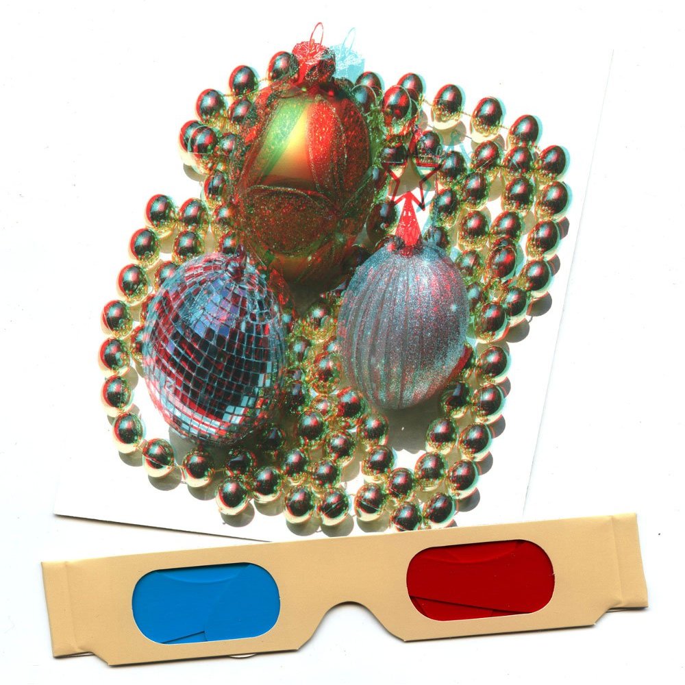 3Dstereo Postcard Christmas Ornaments - 3D Phantogram Greeting Card - with 3D Glasses