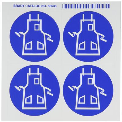 Brady 58538 Right-To-Know Pictogram Labels , Blue On White, 2-1/4" Width x 2-1/4" Height, Pictogram "Apron" (4 Per Card, 1 Card per Package)