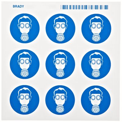 Brady 58547 Pressure Sensitive Vinyl Right-To-Know Pictogram Labels , Blue On White, 1 1/2" Height x 1 1/2" Width, Pictogram "Vapor Respirator" (9 Per Card, 1 Card per Package)